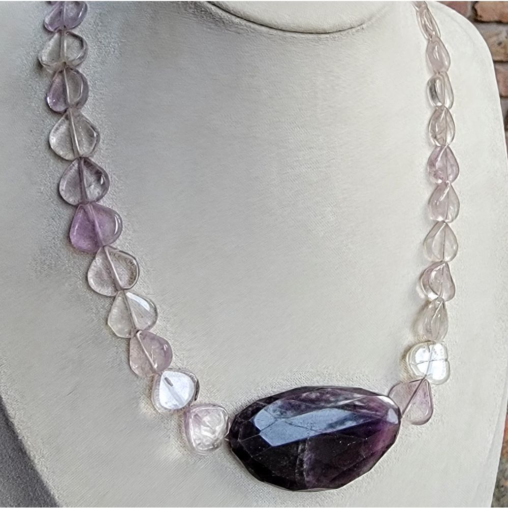 Faceted Dark & Light Amethyst  Beaded Necklace